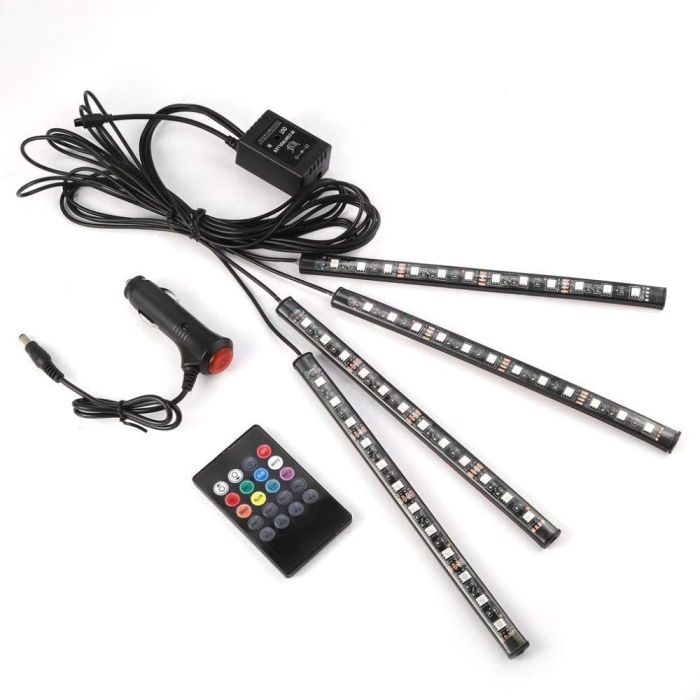 Allextreme EX12LRC4 6W 4 in 1 48 LED Lighting Kit with Car Charger, Sound Activated IR Wireless Remote Control Atmosphere Lamp (Multicolour, HHT-06)-Set of 4