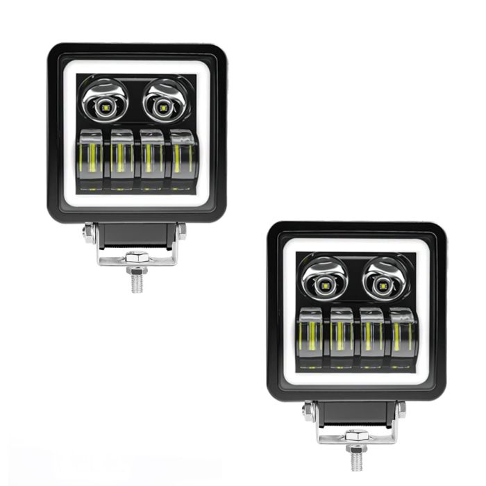 Allextreme EX27VF2 6 LED Headlight Lamp Universal Waterproof Off Road Driving CREE LED Fog Light with Mounting Brackets for Bike and Cars (27W, Blue & White, Pack of 2)