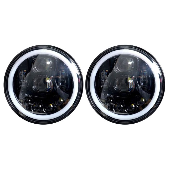 Allextreme EX7IL99 75W 8 LED Round Headlight Full Ring 3 Color DRL Angel Eyes & Hi/Low Beam Compatible with Royal Enfield, Jeep & Harley Davidson (7 Inch, Pack of 2)