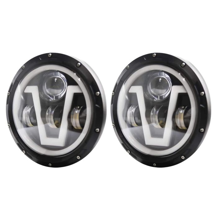 Allextreme EX989H0 7 Inch Full Ring Round LED Headlight with Hi/Low Beam Ultra Bright Angel Eye Lamp Compatible with Bullet, Harley Davidson Jeep Wrangler (Pack of 2)