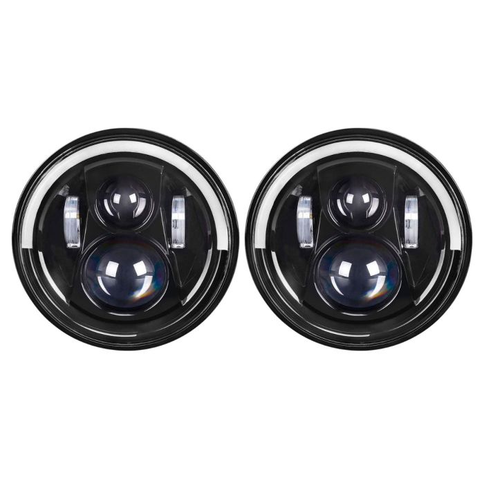 Allextreme 7-Inch Round H4 H13 LED Halogen Headlight with DRL High/Low Beam Turn Signal Angel Eyes for Jeep Wrangler Motorcycles & Cars (Pack of 2, Amber/White)