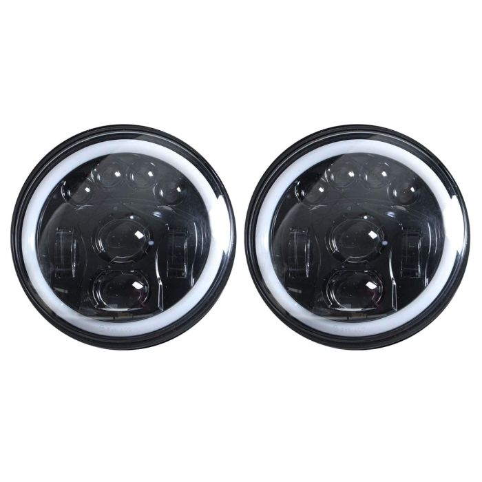 Allextreme 8 LED 7 Inch Round Headlight Full Ring White DRL Ultra Bright Turn Indicator Hi/Low Beam Compatible with Royal Enfield, Jeep & Harley Davidson (75W) (Pack of 2)