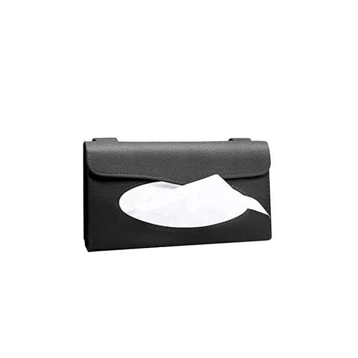 AllExtreme EXCTH01B PU Leather Car Sun Visor Tissue Holder Napkin Organizer Storage Bag for SUV (22.86x12.7cm)