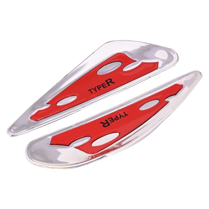AllExtreme EDCGS2R Universal Fender Sticker With In-Built Mounting Bolts Compatible With Cars, SUVs & Other Automobile (Red-Silver, 2 Pcs)