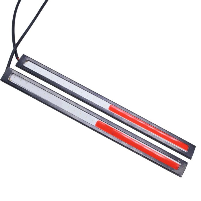 AllExtreme EX-WDRL6 Daytime Running LED Light Strip DRL Lamp for Cars Super Bright Universal Automobile Lighting with 2 Double Tape Strips (6W, Red & Blue Light, 2 PCS)