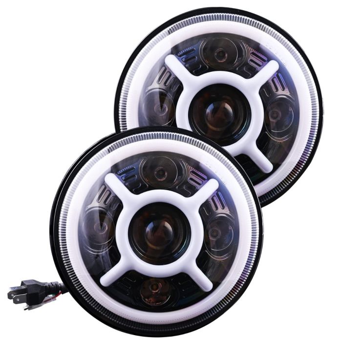 Allextreme HC-C117 7 Inch Round LED Headlight with Hi/Low Beam Projector Head Lamp Bulb Compatible with Thar Bullet Classic Standard Thunderbird - (Pack of 2)