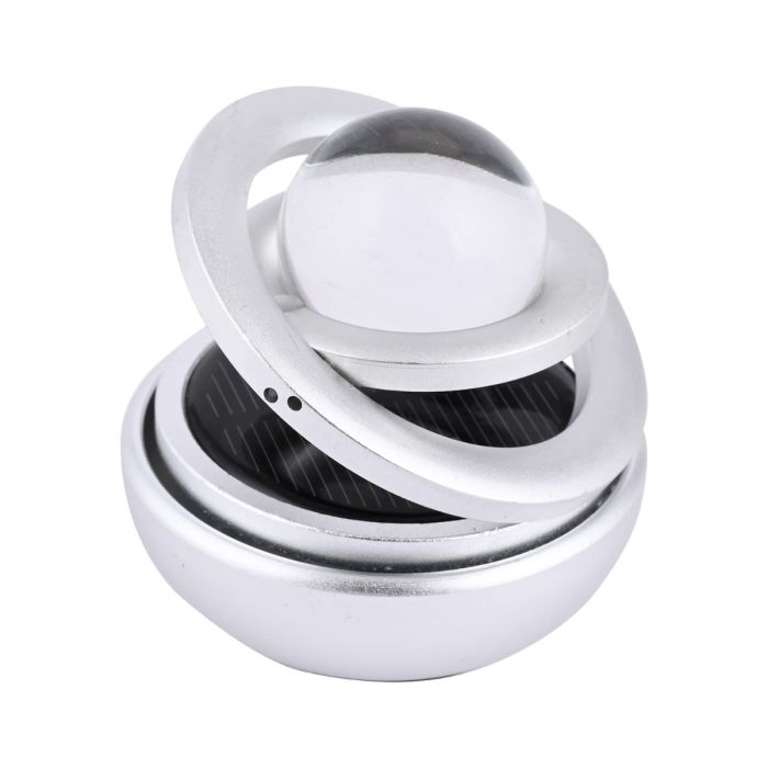AllExtreme EXTPF0S Car Air Freshener Double Ring with Crystal Ball Solar Energy 360° Revolving Refillable Aromatherapy Diffuser Scented Perfume Fragrance (Silver)