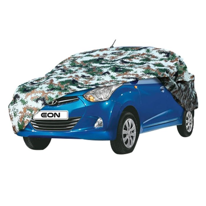 AllExtreme HE5007 100% Tested Waterproof Car Body Cover Compatible with Hyundai Eon Triple Stitched UV Heat Resistant Indoor Outdoor Body Protection (Army Print with Mirror)