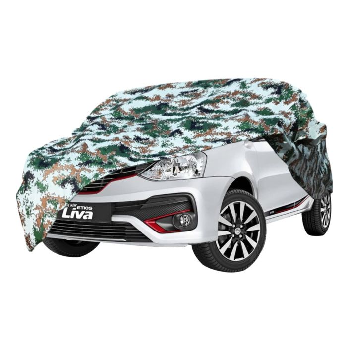 AllExtreme TL5007 Car Body Cover 100% Waterproof Compatible with Toyota Etios Liva Custom Fit Dust UV Heat Resistant Indoor Outdoor Body Protection (Army Print with Mirror)