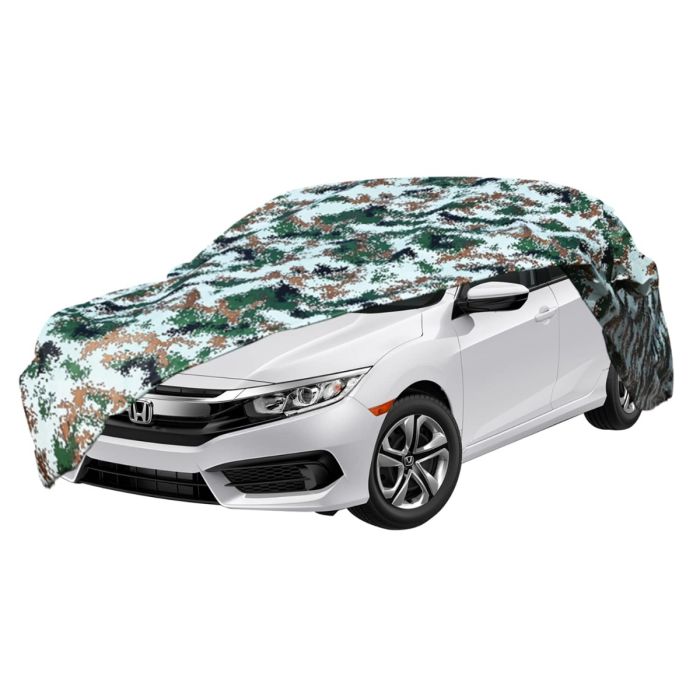 AllExtreme HCE5007 100% Tested Waterproof Car Body Cover Compatible with Civic Triple Stitched UV Heat Resistant Indoor Outdoor Body Protection (Army Print with Mirror)