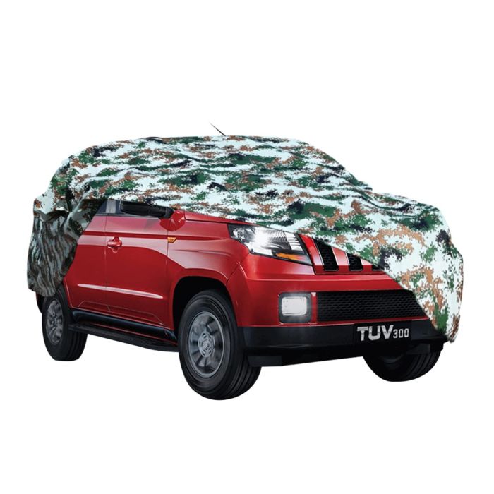 AllExtreme MTZ5007 100% Tested Waterproof Car Body Cover Compatible with Mahindra TUV300 Triple Stitched UV Heat Resistant Indoor Outdoor Body Protection (Army Print with Mirror)