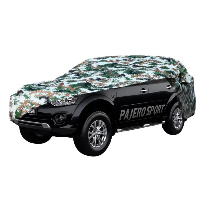 AllExtreme MPB5007 100% Tested Waterproof Car Body Cover Compatible with Mitsubishi New Pajero Triple Stitched UV Heat Resistant Indoor Outdoor Body Protection (Army Print with Mirror)