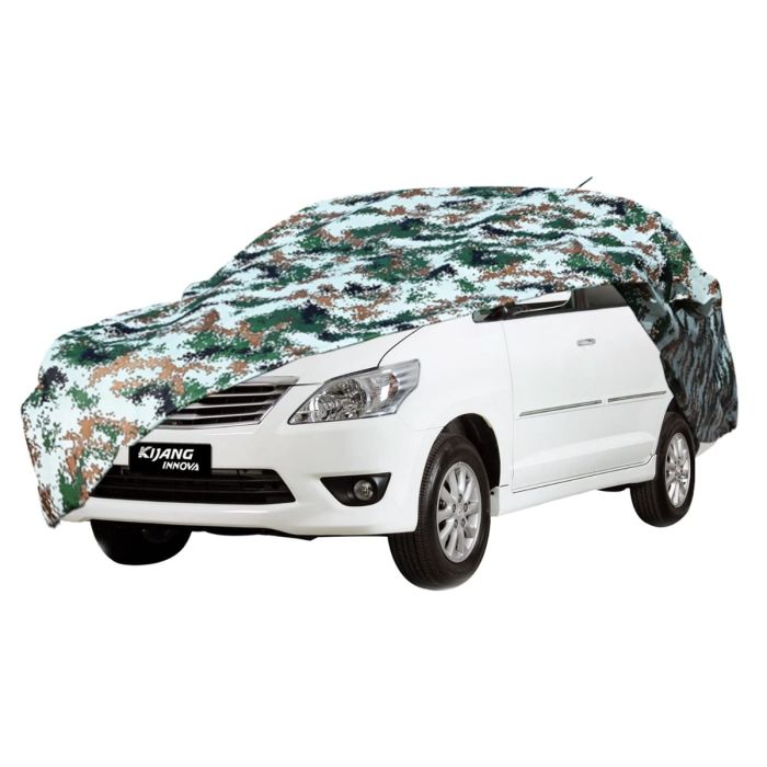 AllExtreme IOY5007 100% Tested Waterproof Car Body Cover Compatible with Toyota Innova Old Triple Stitched UV Heat Resistant Indoor Outdoor Body Protection (Army Print with Mirror)