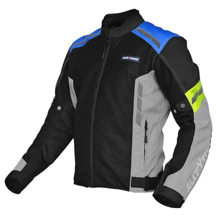 Allextreme TURBO Bike Riding Jacket Mesh Fabric Racer Motorcycle with Back Elbows Shoulders Protection and All Season Night Visibility Sticker for Men (M, Blue & Neon Green)
