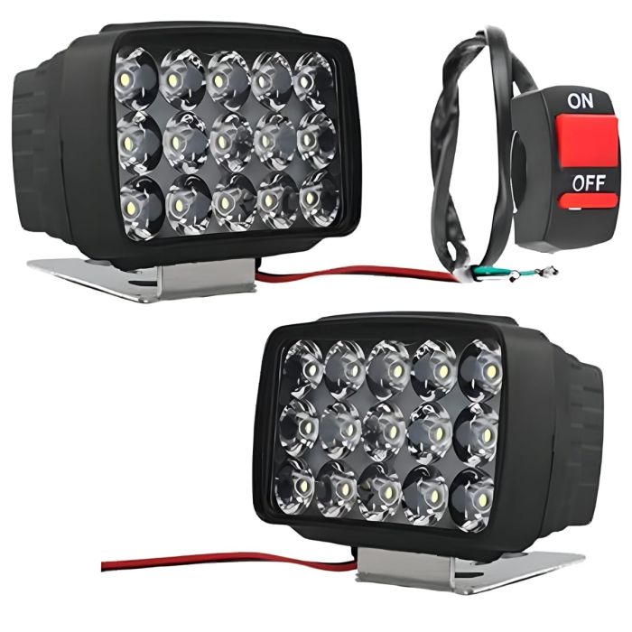 Allextreme EXNPE26 15 LED Fog Light 12V DC Headlamp Bar Wate Resistant for Off-Roading Scooty Motorcycle Car (Pack of 2 with On/Off Switch)