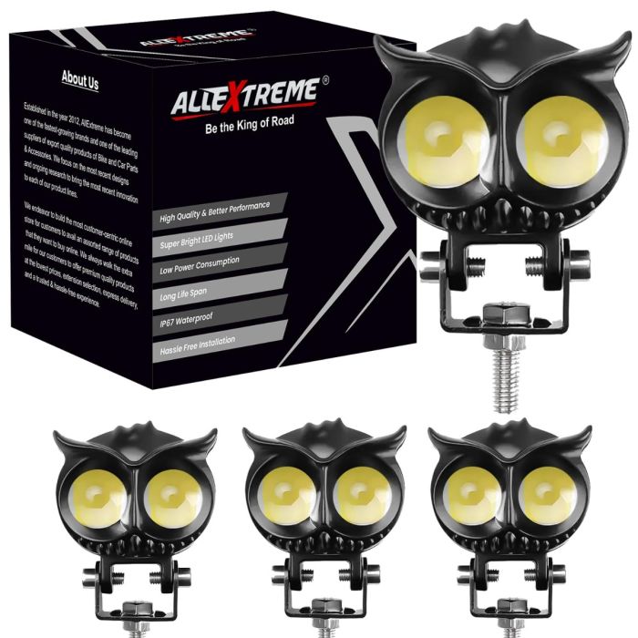 Allextreme EXNPE02 Owl Shape LED Fog Light for Wide Visibility High Brightness Universal Fit for All Bike Models Motorcycle (Pack of 4)