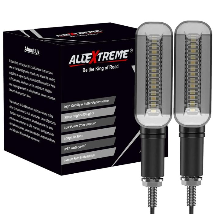 AllExtreme EXNPE11 Original Imported Flexible Running Style & BLUE LED Indicators Universal For All Bike Models Mot Lights (Pack of 2)