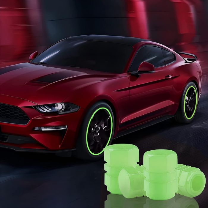 AllExtreme Fluorescent Tyre Valve Caps Illuminated Tire Cap Night Glow Luminous Wheel Covers Ideal for Cars and Bikes (Pack of 4, Green)