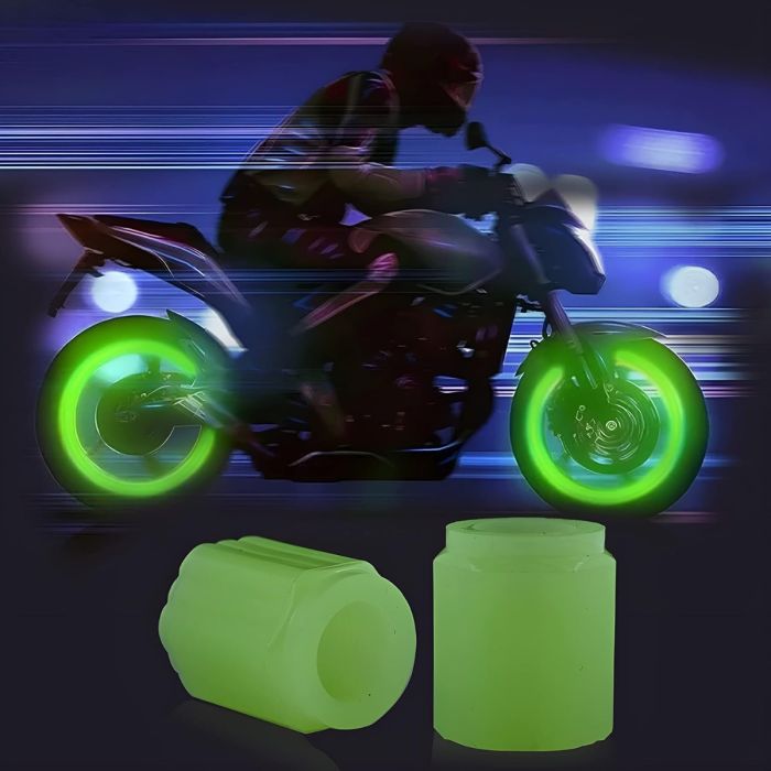 AllExtreme Fluorescent Tyre Valve Caps Illuminated Tire Cap Night Glow Luminous Wheel Covers Ideal for Cars and Bikes (Pack of 2, Green)