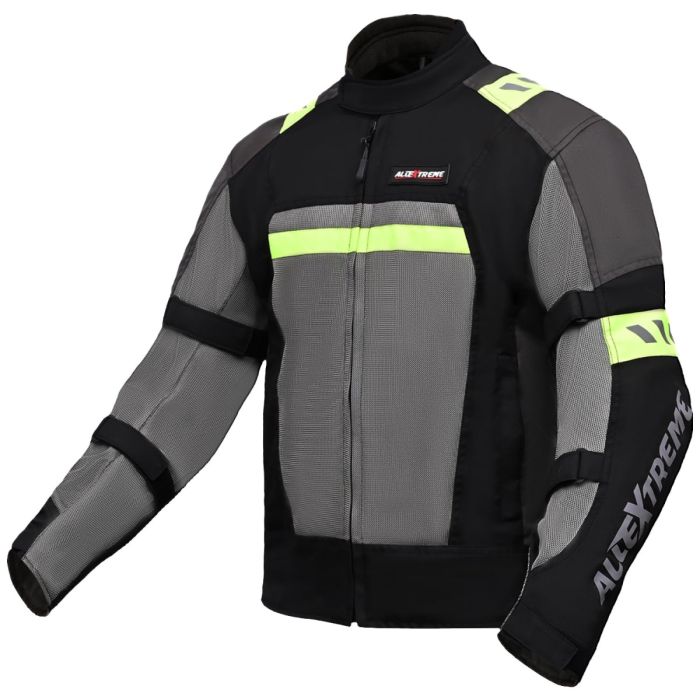 Allextreme BAZOOKA Unisex All weather Adult Motorcycle Riding Jacket with Impact Protection Back & Elbow Guard Reflective Stickers and Abrasion Resistance (2XL, Black & Neon Green)