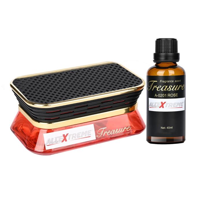 AllExtreme Treasure Car Perfume Diffuser with Essential Oil Dashboard Vent Liquid Clip Freshener Starter Kit- Rose, Pack of 1