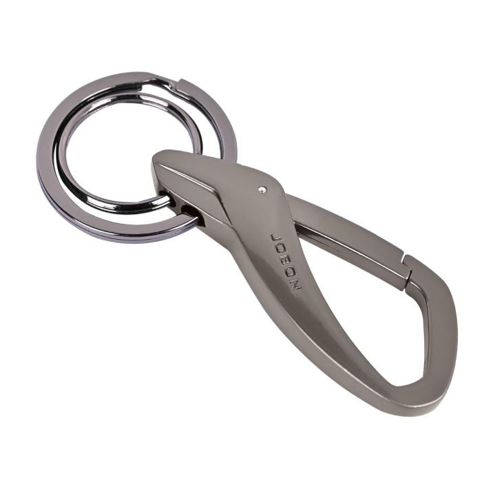 Allextreme ZB-197 Metal Twisted Design Belt Hook Locking Keychain Heavy Duty Keyring with 2 rings for Car Bike (Pack of 1, Grey)