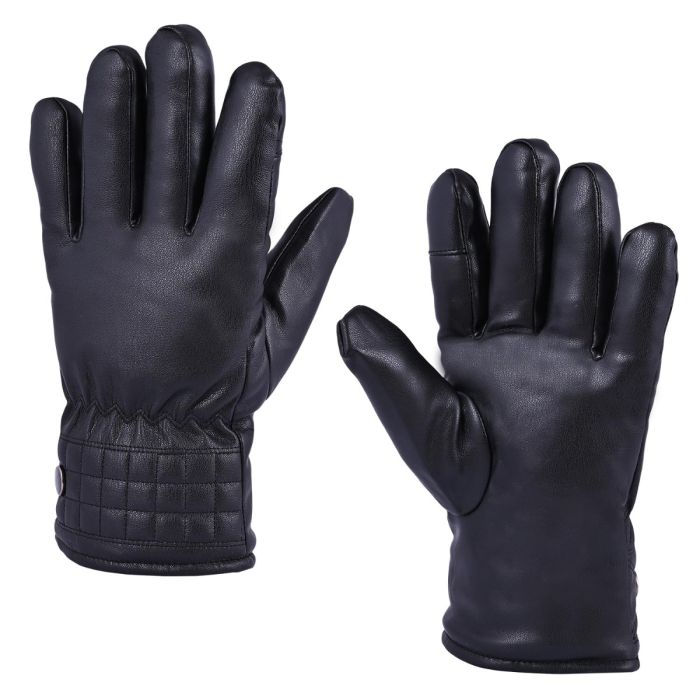 Allextreme Winter Riding Gloves Synthetic Leather Full Finger Warm Mittens for Motorbike Racing Biking Climbing Cold Weather Protection (L, Black)