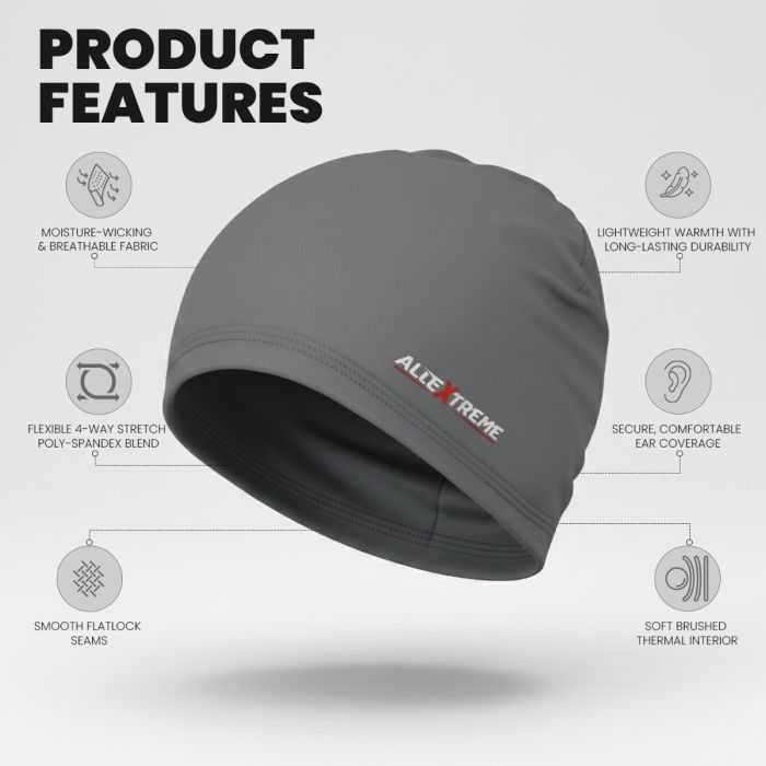 Allextreme Unisex Helmet Liner Skull Cap Reusable Unisex Sweat Head Wraps Cycling Running Bandanas for Men Women - (1Pc, Gray)