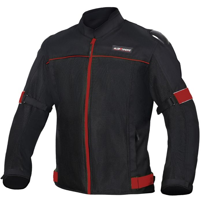 Allextreme TRIPPER Bike Riding Jacket Windproof Biker Mesh Fabric Armour Back Elbows Shoulders Protection Racer Motorcycle Gear Protector for Men (XL, Red & Black)