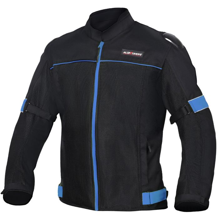 Allextreme TRIPPER Bike Riding Jacket Windproof Biker Mesh Fabric Armour Back Elbows Shoulders Protection Racer Motorcycle Gear Protector for Men (S, Blue & Black)