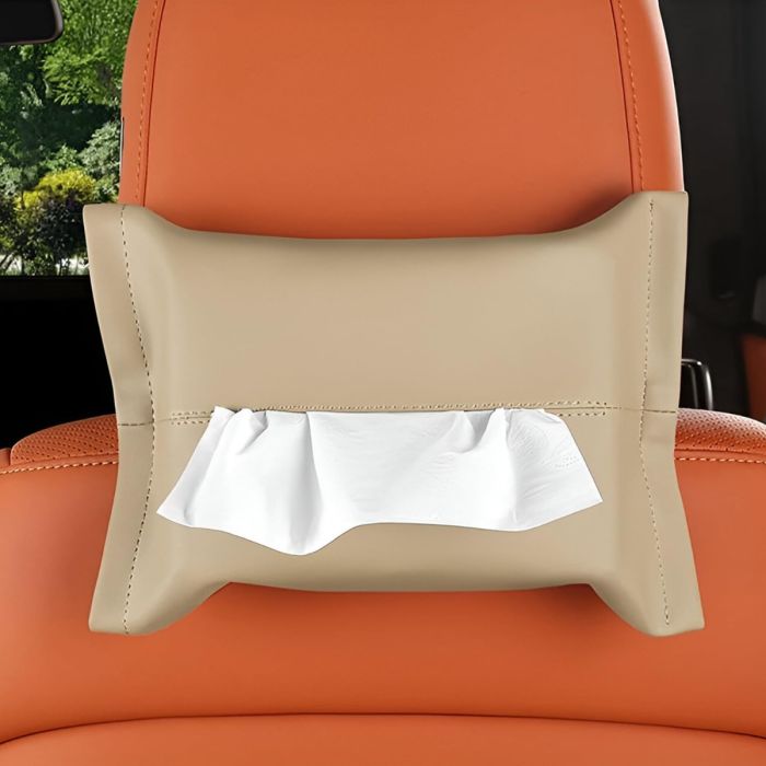 Allextreme Tissue Paper Napkin Holder Wipes Case Dispenser Bag Luxury PU Leather Back Seat Tissue Holder for Car Travel Home Office (Beige, Pack of 1)