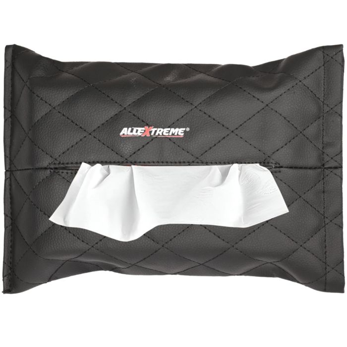 Allextreme Tissue Paper Napkin Holder Wipes Case Dispenser Bag Luxury PU Leather Back Seat Tissue Holder for Car Travel Home Office (Black, Pack of 1)