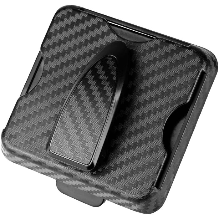 Allextreme 2 in 1 Sunglasses Holder for Car 360 Degree Rotation Universal Fit Sun Visor Clip Fastener Accessories with Carbon Fiber Finish and Ticket Card Holder Slot (Black)