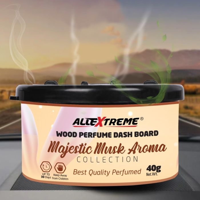 Allextreme Dashboard Wood Car Perfume Diffuser Scent - Majestic Musk Fragrance for 30 Days Interior Car-Accessories Air Freshener with Essential Oil Aroma (Set of 1, 40g)