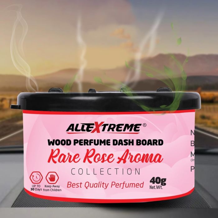 Allextreme Dashboard Wood Car Perfume Diffuser Scent - Rare Rose Fragrance for 30 Days Interior Car-Accessories Air Freshener with Essential Oil Aroma (Set of 1, 40g)