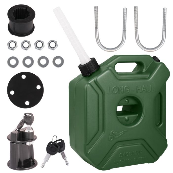 Allextreme 5L Jerry Can 1.3 Gallon Temperature Resistant UTV Gas Cans with Spout System and Lock Antistatic Portable Fuel Container for Bike ATV Car (Green, Pack of 1)