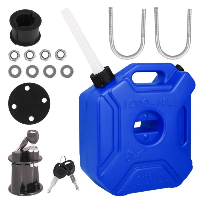Allextreme 5L Jerry Can 1.3 Gallon Temperature Resistant UTV Gas Cans with Spout System and Lock Antistatic Portable Fuel Container for Bike ATV Car (Blue, Pack of 1)