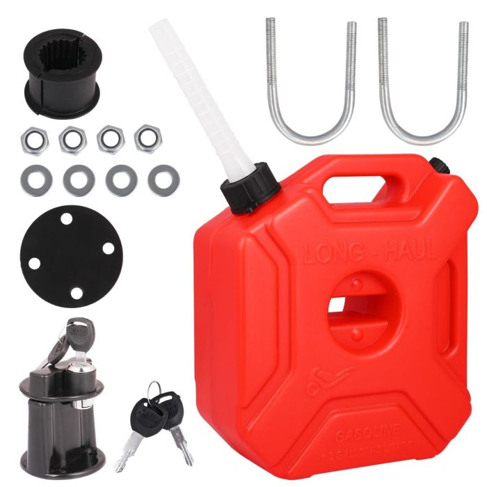 Allextreme 5L Jerry Can 1.3 Gallon Temperature Resistant UTV Gas Cans with Spout System and Lock Antistatic Portable Fuel Container for Bike ATV Car (Red, Pack of 1)