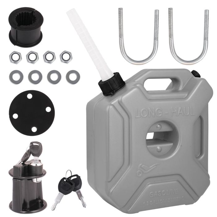 Allextreme 5L Jerry Can 1.3 Gallon Temperature Resistant UTV Gas Cans with Spout System and Lock Antistatic Portable Fuel Container for Bike ATV Car (Silver, Pack of 1)