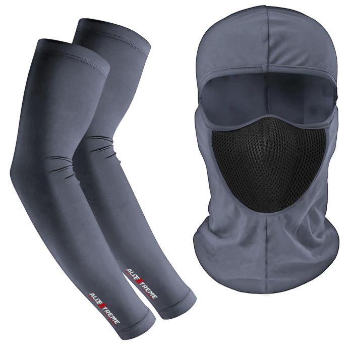 Allextreme Arm Sleeves and Balaclava Combo Hand UV Protection Cover & Riding Full Face Mask Set for Men Women Cycling Biking Outdoor Use (1 Pair Arm Sleeves & Balaclava- Dark Grey)