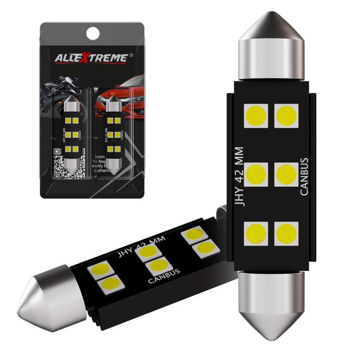 AllExtreme EXT101B 6 LED Universal Interior Parking Light Super Bright Pilot License Plate Dome Indicator Lamp Bulb Festoon Lights for Car Motorcycle and Bike (3W, Warm White, 2pcs)