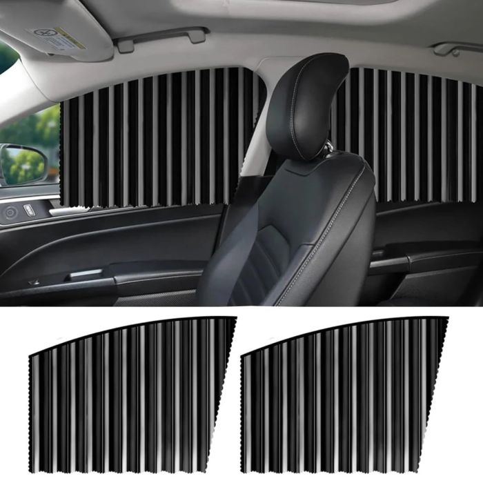 AllExtreme Magnetic Car Curtain Slat Folding Window Sunshade Visor Car Side Window Windshield Sun Protection Slider UV Rays Reflector (Pack of 2, Black)