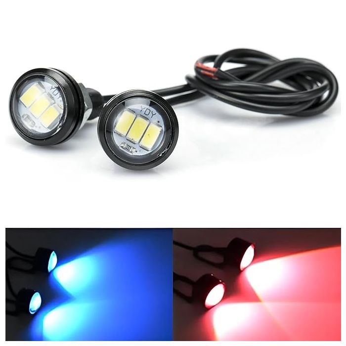 Allextreme 12W LED Eagle Eye Lamp 6000K Daytime Running Light Strobe Lamps with Flashing Handle Lights for Bikes Motorcycles Cars SUVs and Trucks (Red & Blue, Pack of 1)