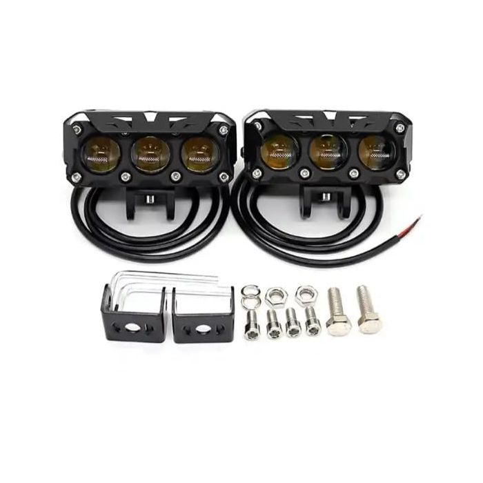Allextreme 3 lens Fog Light 12V 200w DC, Auxiliary Spot Projector Yellow And White Beam Off-Roading Universal for All Motorcycle, Bikes, Scooty (pack of 2, 3 way switch)
