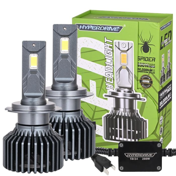 Allextreme Hyperdrive H7 200W LED Headlight Conversion Kit with 22000LM Ultra Bright Beam Fog Light Chip IP68 Waterproof Easy Install 4300K Car Headlamp Bulbs for Automobiles (2Pcs, Warm Yellow)