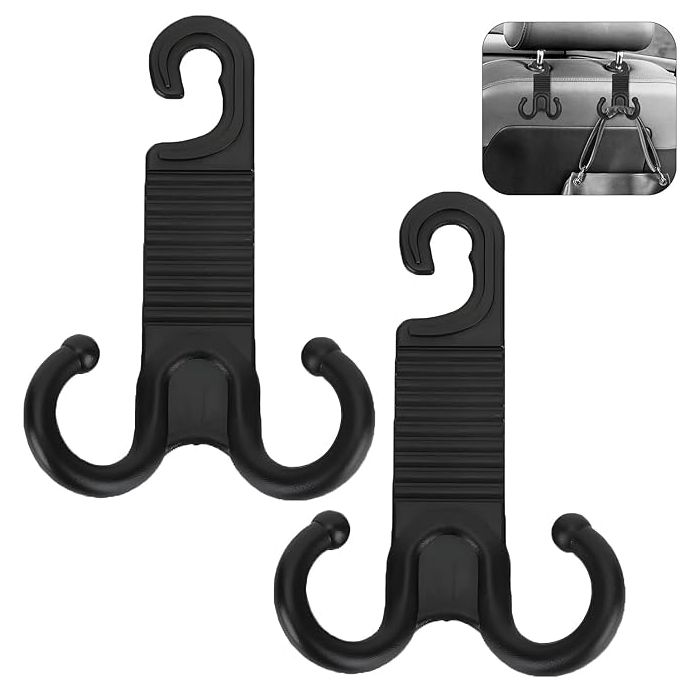 Allextreme Car Backseat Headrest Hook Over The Seat Storage Hanger Universal Durable Organizer Space Saver for Handbag Coat Purse Grocery Bags (Pack of 2, Black)