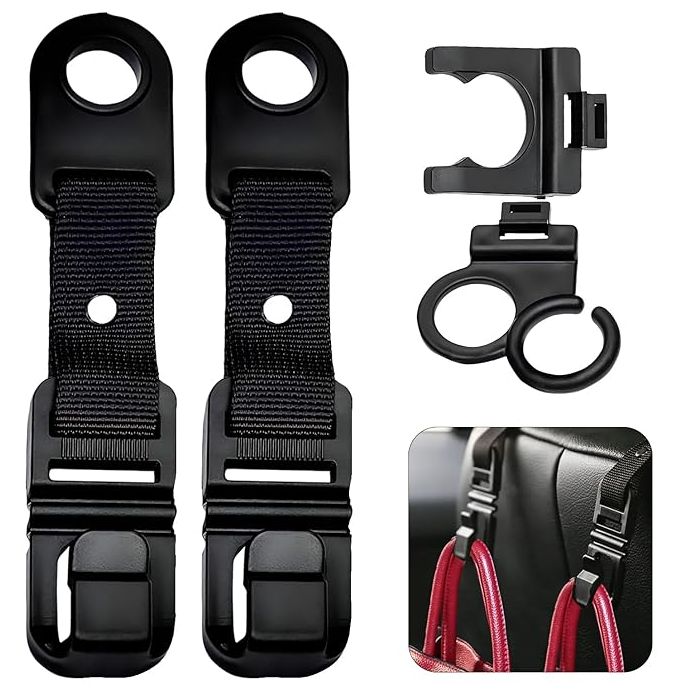 Allextreme Car Backseat Headrest Hook Over The Seat Storage Hanger Universal Durable Organiser Space Saver for Handbag Coat Purse Grocery Bags (Pack of 2, Black)
