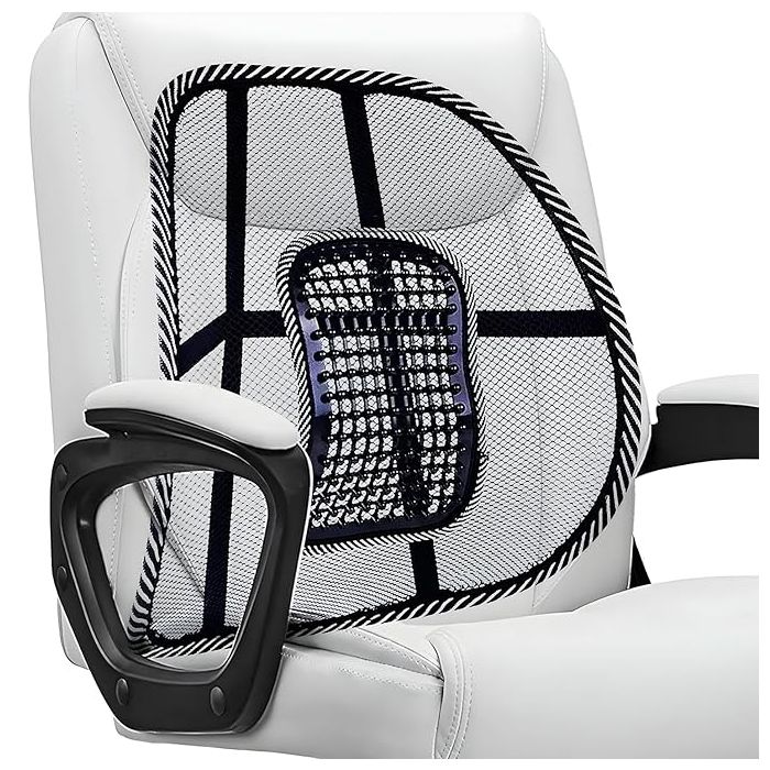 Allextreme Car Back Rest with Wooden Bead and Elastic Belt Mesh Ventilation Lumbar Support Front Rear Breathable Comfort Universal Cushion Pad for Driving Home Office Chair (Grey & Black)