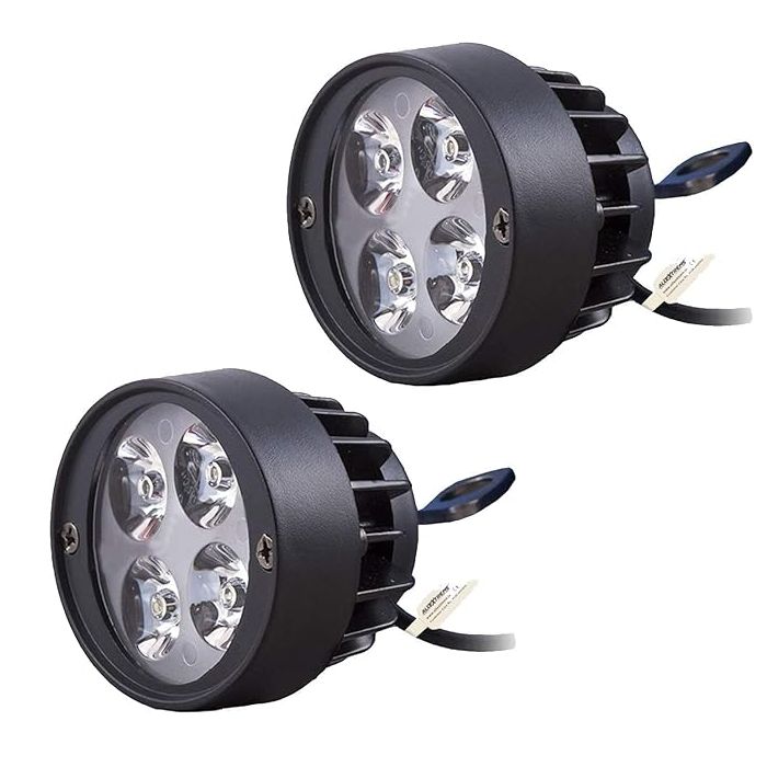 Allextreme EX4FHW2 4 LED, 12W, Round Fog Light 7/8 Inch Handlebar Mirror Mount Driving Head Lamp with Mounting Brackets for Cars and Motorcycle (White Light, 2 PCS)