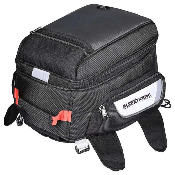 Allextreme Magnetic Tank Bag for Bike Durable Motorcycle Storage with Rain & Dust Cover, Strong Magnets, Straps & Multi-Pocket Design Universal Bag for Daily Riding & Travel (22L, Black)
